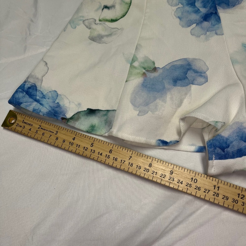 NBD White Blue Floral Watercolor Halter Lace Open Back Romper XS - Picture 3 of 8